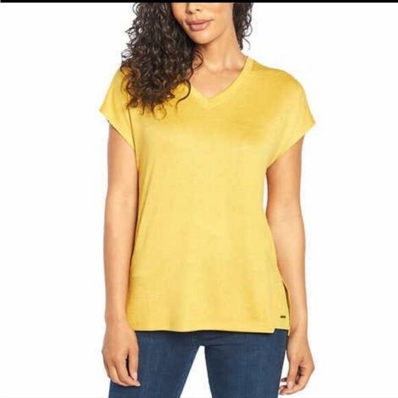 Orvis Women's Short Sleeve V-Neck Tunic Knit Top (X-Small, Mustard) NWT - Picture 1 of 3